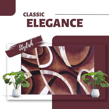 Burgundy Premier Collection Indoor Contemporary Style Rectangular Area Rug Cozy & Comfortable Modern Colors Rugs for Bedroom, Living Room, Floor Covering