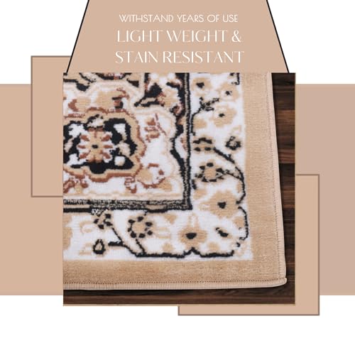 Beige Premier Collection Indoor Medallion Rectangular Area Rug Cozy & Comfortable Classic Colors Rugs for Bedroom, Living Room, Floor Covering