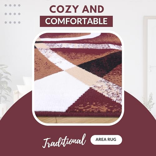 Burgundy Premier Collection Indoor Contemporary Style Rectangular Area Rug Cozy & Comfortable Modern Colors Rugs for Bedroom, Living Room, Floor Covering