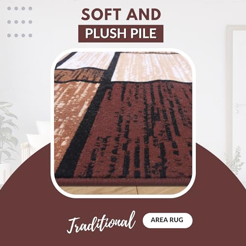 Burgundy Premier Collection Indoor Contemporary Style Rectangular Area Rug Soft Rugs for Bedroom, Living Room, Floor Covering