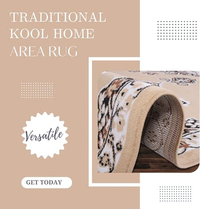 Beige Premier Collection Indoor Medallion Rectangular Area Rug Cozy & Comfortable Classic Colors Rugs for Bedroom, Living Room, Floor Covering