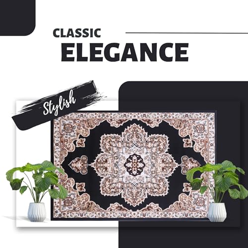 Black Premier Collection Indoor Medallion Rectangular Area Rug Cozy & Comfortable Classic Colors Rugs for Bedroom, Living Room, Floor Covering