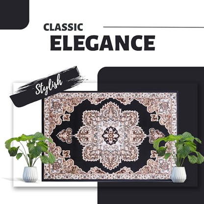 Black Premier Collection Indoor Medallion Rectangular Area Rug Cozy & Comfortable Classic Colors Rugs for Bedroom, Living Room, Floor Covering