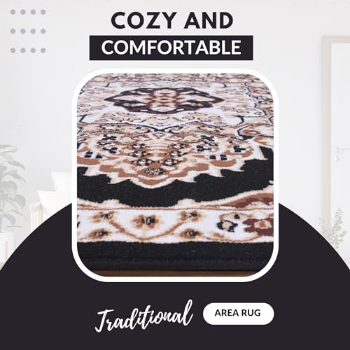 Black Premier Collection Indoor Medallion Rectangular Area Rug Cozy & Comfortable Classic Colors Rugs for Bedroom, Living Room, Floor Covering
