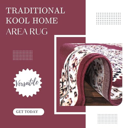 Burgundy Premier Collection Indoor Medallion Rectangular Area Rug Cozy & Comfortable Classic Colors Rugs for Bedroom, Living Room, Floor Covering