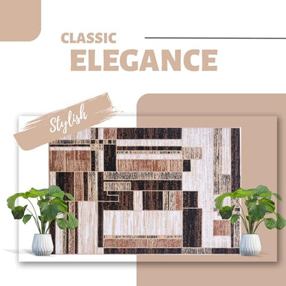 Beige Premier Collection Indoor Contemporary Style Rectangular Area Rug Cozy & Comfortable Rugs for Bedroom, Living Room, Floor Covering
