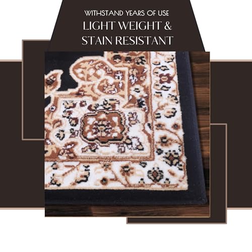 Black Premier Collection Indoor Medallion Rectangular Area Rug Cozy & Comfortable Classic Colors Rugs for Bedroom, Living Room, Floor Covering
