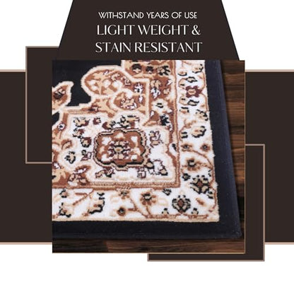 Black Premier Collection Indoor Medallion Rectangular Area Rug Cozy & Comfortable Classic Colors Rugs for Bedroom, Living Room, Floor Covering