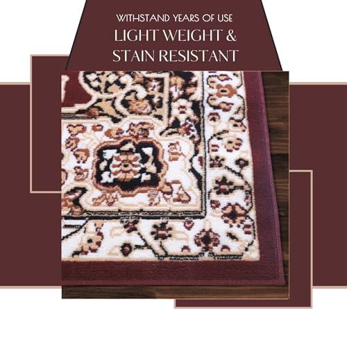 Burgundy Premier Collection Indoor Medallion Rectangular Area Rug Cozy & Comfortable Classic Colors Rugs for Bedroom, Living Room, Floor Covering