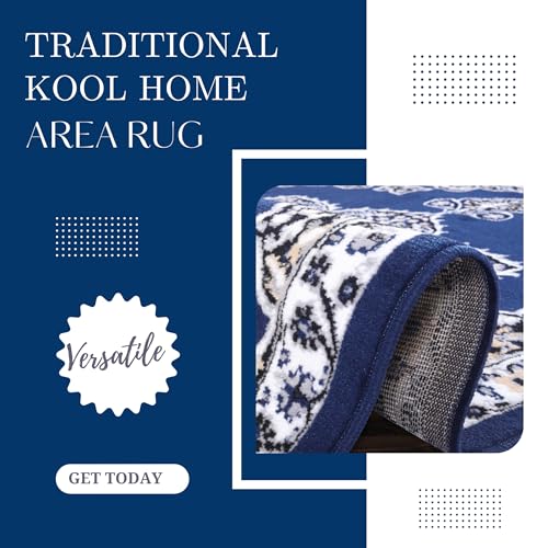 Blue Premier Collection Indoor Medallion Rectangular Area Rug Cozy & Comfortable Classic Colors Rugs for Bedroom, Living Room, Floor Covering