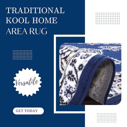 Blue Premier Collection Indoor Medallion Rectangular Area Rug Cozy & Comfortable Classic Colors Rugs for Bedroom, Living Room, Floor Covering