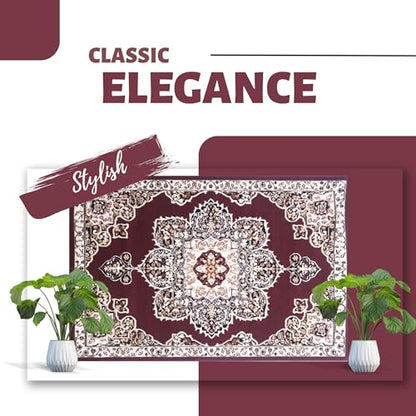 Burgundy Premier Collection Indoor Medallion Rectangular Area Rug Cozy & Comfortable Classic Colors Rugs for Bedroom, Living Room, Floor Covering