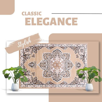 Beige Premier Collection Indoor Medallion Rectangular Area Rug Cozy & Comfortable Classic Colors Rugs for Bedroom, Living Room, Floor Covering