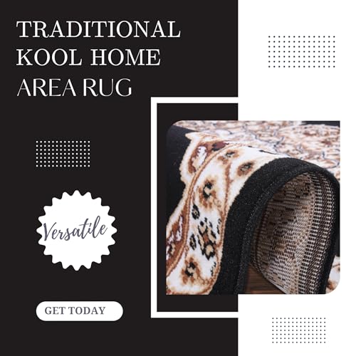 Black Premier Collection Indoor Medallion Rectangular Area Rug Cozy & Comfortable Classic Colors Rugs for Bedroom, Living Room, Floor Covering