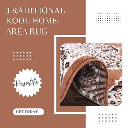 Brown Premier Collection Indoor Medallion Rectangular Area Rug Cozy & Comfortable Classic Colors Rugs for Bedroom, Living Room, Floor Covering