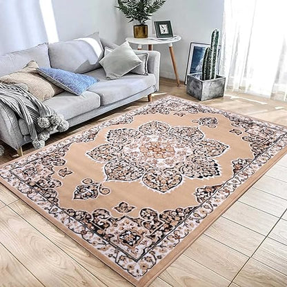 Beige Premier Collection Indoor Medallion Rectangular Area Rug Cozy & Comfortable Classic Colors Rugs for Bedroom, Living Room, Floor Covering